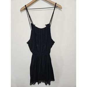 Abercrombie & Fitch Black Pleated Pom Pom Trim Multi Strap Romper Size S